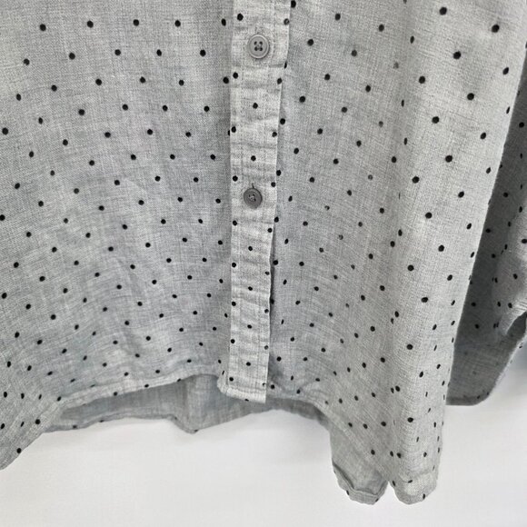 LOFT Womens L Gray Polka Dot Button Front Blouse Long Sleeve Collared Work Top - Picture 10 of 15